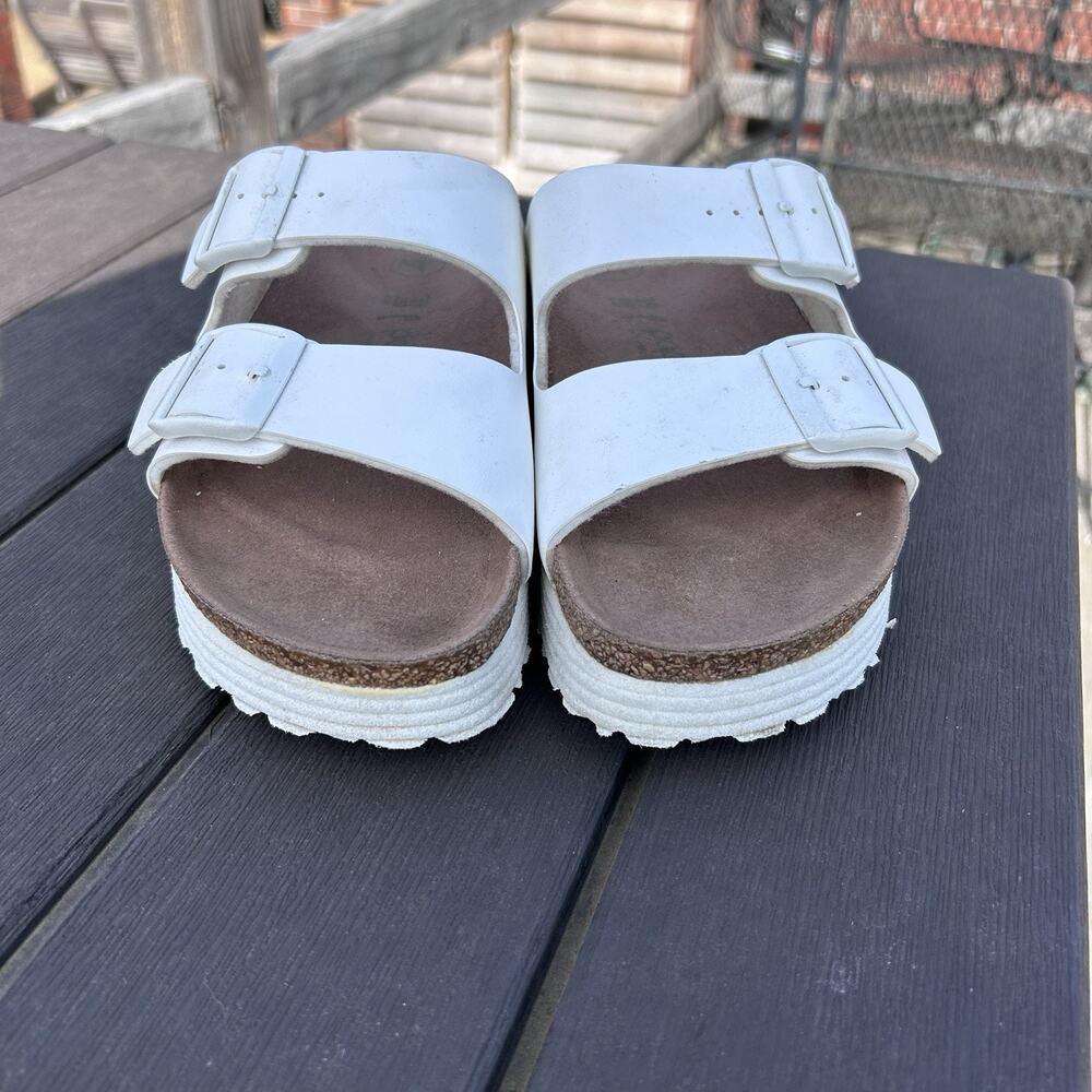 Birkenstock White Double Strap Platform Sandals